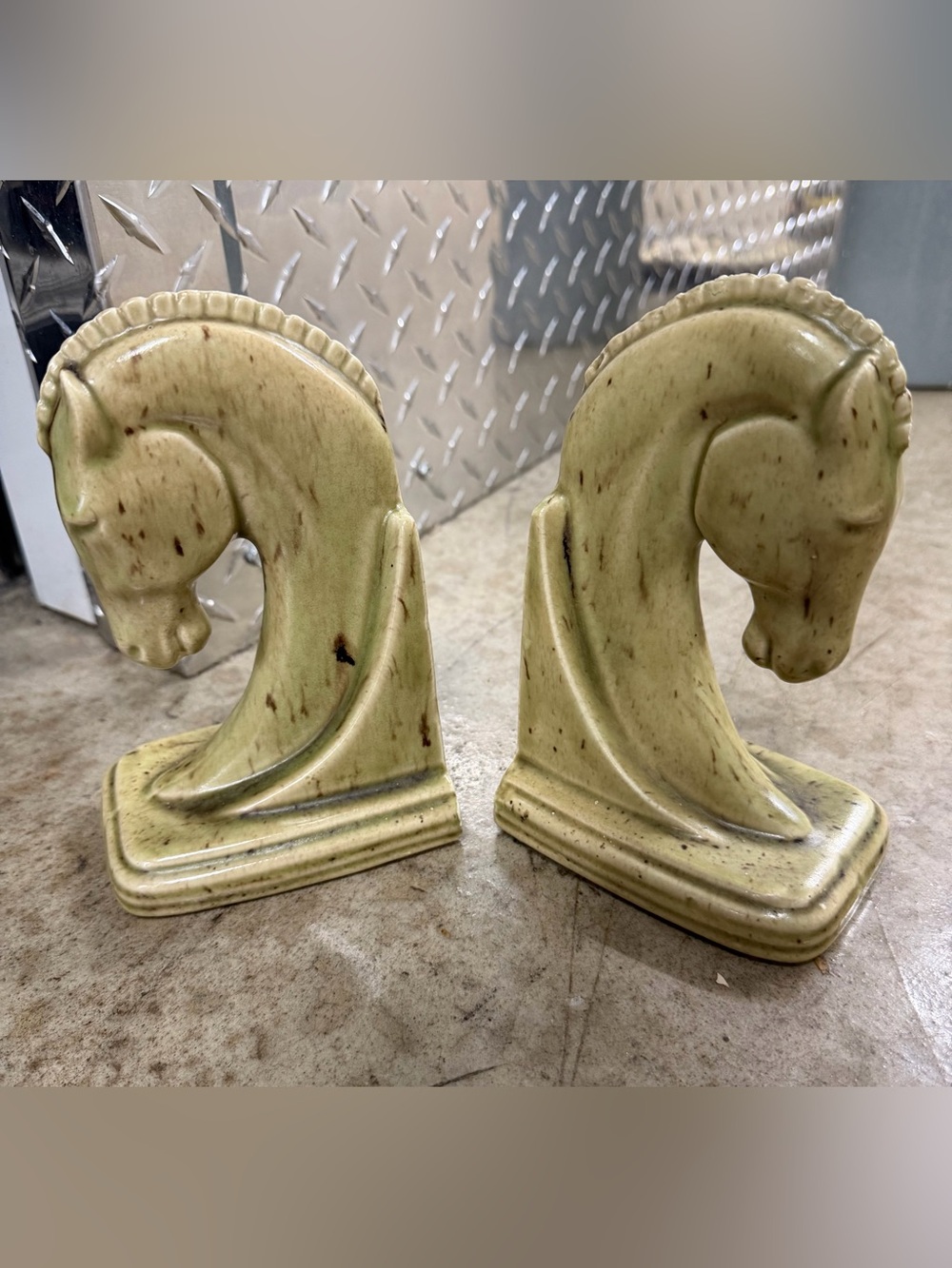 VINTAGE 1982 Ceramic Horse Head Bookends Signed Pair
